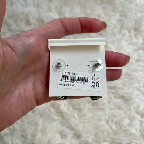 NWT French connection stud earrings black gold faux stone chandelier silver tone - Picture 4 of 5